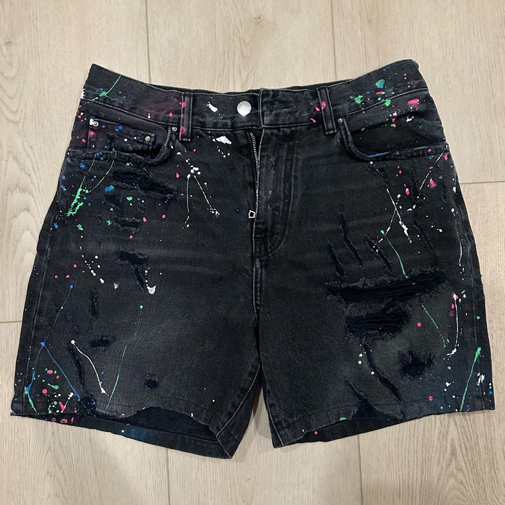 AMIRI Black Jean Shorts with Distressed Hem